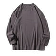 thumbnail image 1 of Miluxas Long Sleeve Shirts for Men Casual Round Neck Solid Color Loose T-Shirt Lightweight Pullover Tops Fall Clothes Dark Gray, 1 of 4