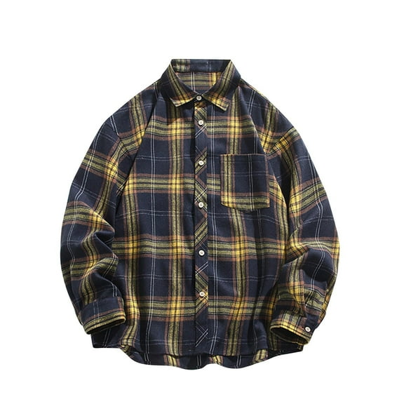 Miluxas Long Sleeve Shirts for Men Plaid Button Down Shirt Mens Casual Cotton Button Up Pocket Shirt Navy