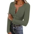 thumbnail image 1 of Miluxas Long Sleeve Shirts for Women Henley Button Up Tops Ribbed Knit Slim Fit Fall Basic Tee Casual Trendy Clothes Green L(L), 1 of 9