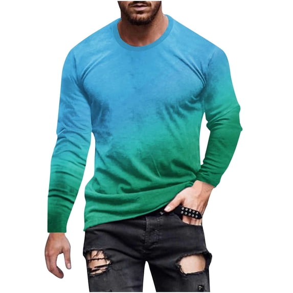 Miluxas Long Sleeve Tee Shirts for Men Graphic Marble Print Casual Pullover Big and Tall Crewneck Sweatshirts Sports Tees Light Blue