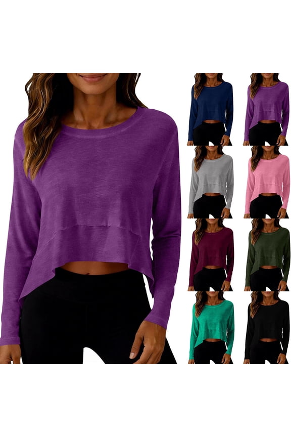 Long Sleeve Tee for Women Athletic Gym Workout Crop Tops Yoga Shirts Red XL(XL)