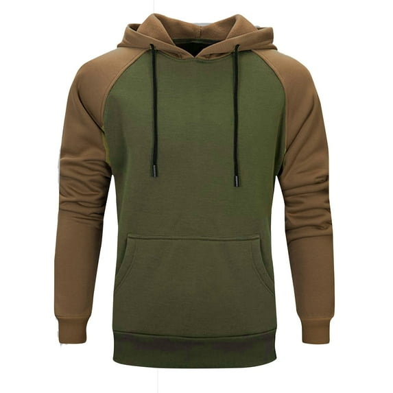 Miluxas Long Sleeve Tops for Men Men Hoodies Color Block Patchwork Blend Fleece Pullover Kanga Pocket Sweatshirts Green 6(M)