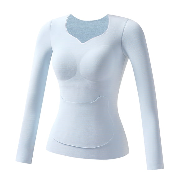 Miluxas Long Sleeve Underscrub Baselayer Shirts for Girl V Neck Casual Tops Blue 12-14 Years