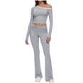 thumbnail image 1 of Miluxas Lounge Sets for Women 2 Piece Outfits Crop Tops with Fold Over Flare Leggings Spring Loungewear Fitted Pajama Sets Gray XL(XL), 1 of 4