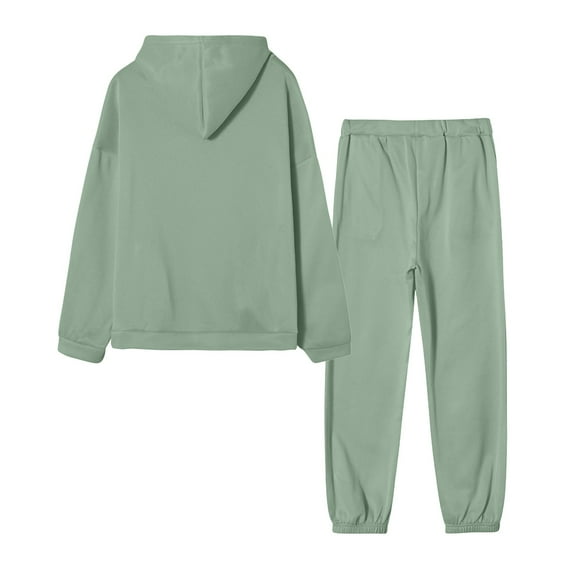 Miluxas Lounge Sets for Women Solid Color Long Sleeved Hoodie Casual Sweatpants 2 Piece Fall Outfits Green 6(M)