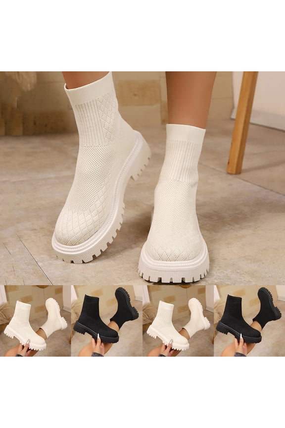Low Heel Ankle Boots for Women Chunky Heel Knit Sock Boots Stretchy Comfortable Short Boots Fashion Casual Booties Dress Shoes for Fall & Winter Black 9(42)