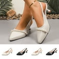 thumbnail image 1 of Miluxas Low Heels for Women Kitten Heels Pumps Pearl Strappy Closed Pointed Toe Slip-on Wedding Bridal Brides Dress Shoes White 9(43), 1 of 9
