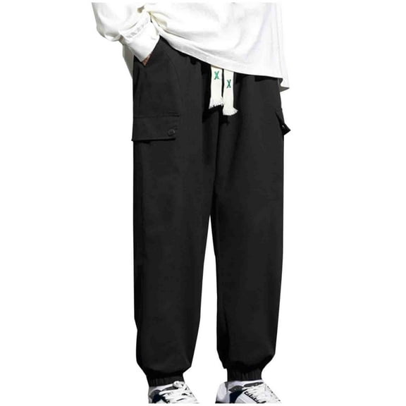 Miluxas Man Solid Color Large Size Leisure Easy Add Fertilizer Enlarge Overalls Trousers Black