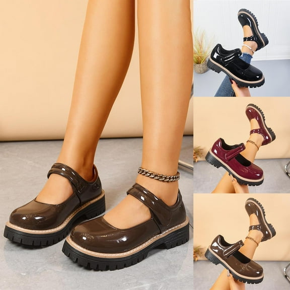 Miluxas Mary Jane Flats: Comfortable Round Toe Mary Jane Shoes - Platform Loafers for Women Wine 9(42)