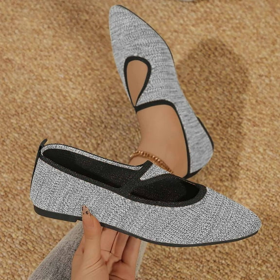 Miluxas Mary Jane Flats Shoes Women Pointed Toe Ballet Flats Dressy Flats for Women Knit Flats Comfort Breathable Lightweight Washable Flats Shoes Silver 8.5(41)