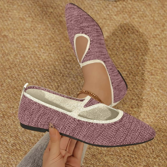 Miluxas Mary Jane Flats Shoes Women Pointed Toe Ballet Flats Dressy Flats for Women Knit Flats Comfort Breathable Lightweight Washable Flats Shoes Hot Pink 8.5(41)