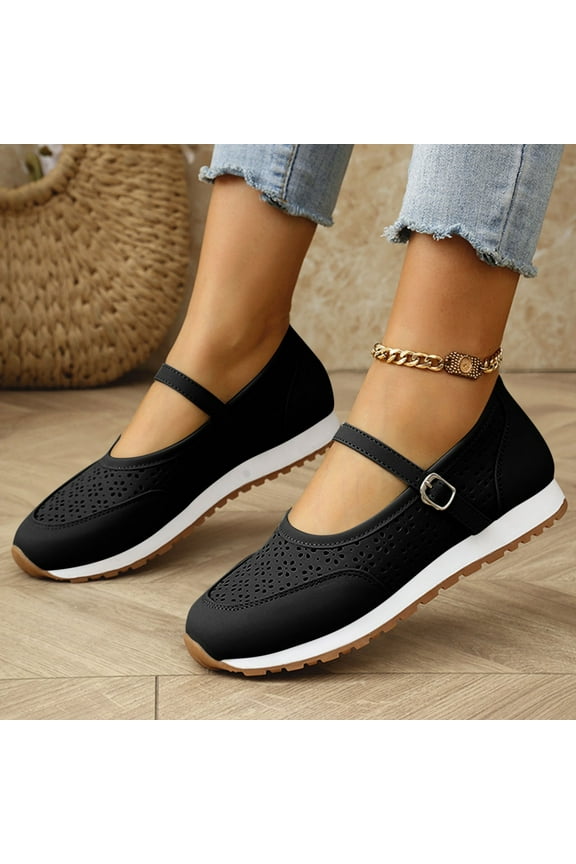 Mary Jane Flats Shoes Women's,Breathable Slip-On Light Weight Comfort Orthotic Casual Walking Shoes Black 9(42)