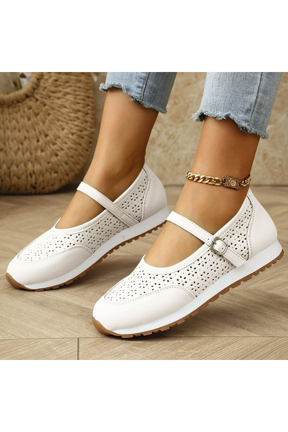 Mary Jane Flats Shoes Women's,Breathable Slip-On Light Weight Comfort Orthotic Casual Walking Shoes White 5.5(36)