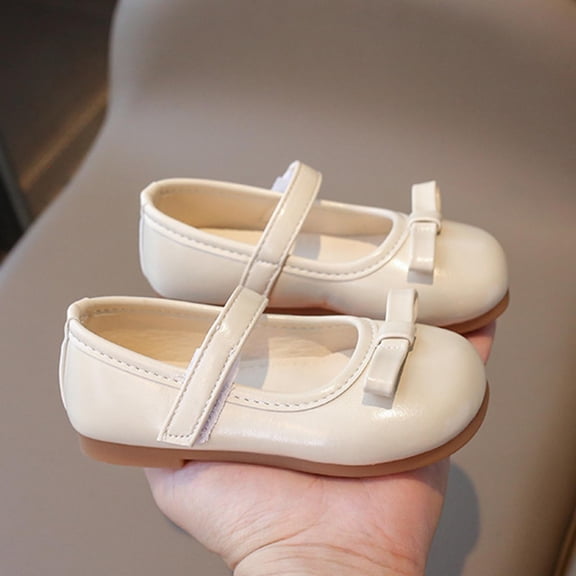 Miluxas Mary Jane Shoes Girls Uniform Dress Flats for Toddler Big Girls Beige 13(31)