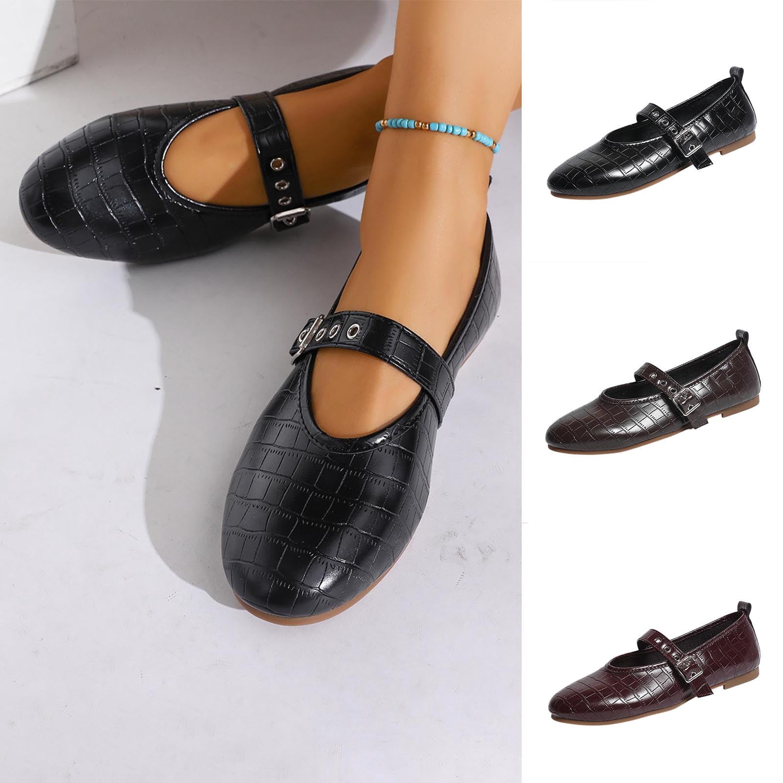 Miluxas Mary Jane Shoes Women Ballet Flats Round Toe Flat Womens Dressy ...