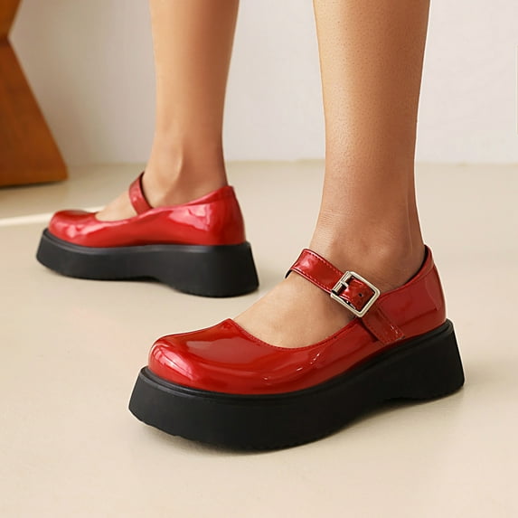 Miluxas Mary Jane Shoes Women Oxford Shoes Leather Round Toe Flats Non-Slip Ankle Buckle Strap Comfort Casual Dressy Party School Work Shoes