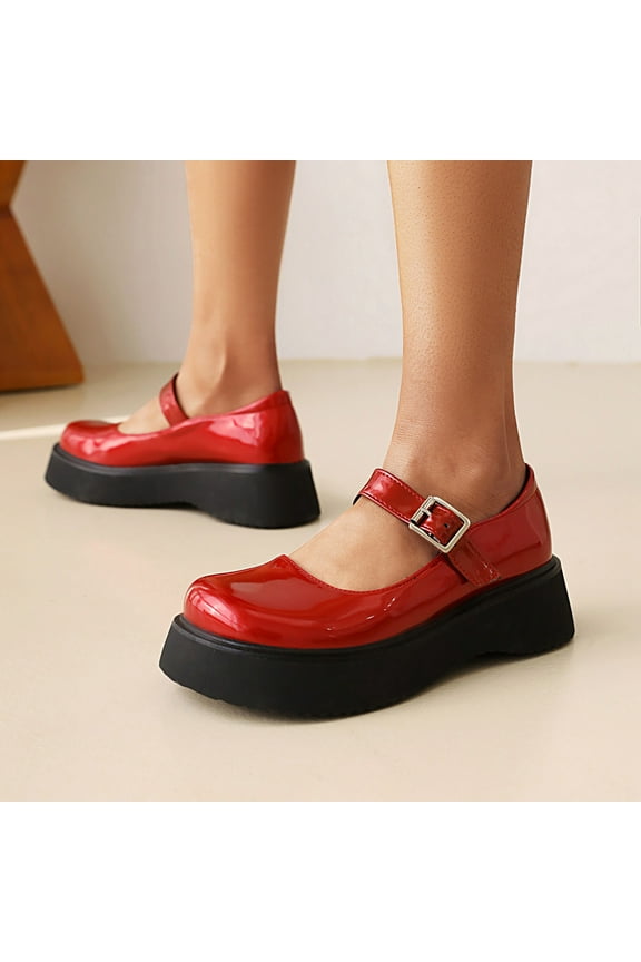 Mary Jane Shoes Women Oxford Shoes Leather Round Toe Flats Non-Slip Ankle Buckle Strap Comfort Casual Dressy Party School Work Shoes