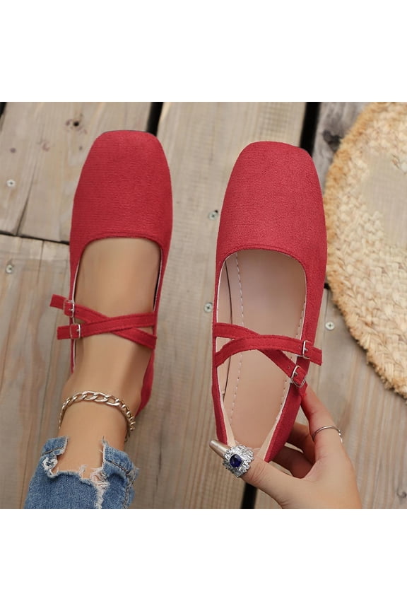 Mary Jane Shoes for Women Buckle Strap Ballet Flats Comfortable Dress Shoes Red 7.5(40)