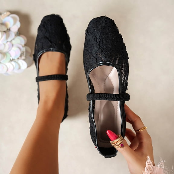 Miluxas Mary Jane Square Toe Ballet Flats for Women Comfortable Ankle Strap Casual Slip On Flats Black 9.5(43)