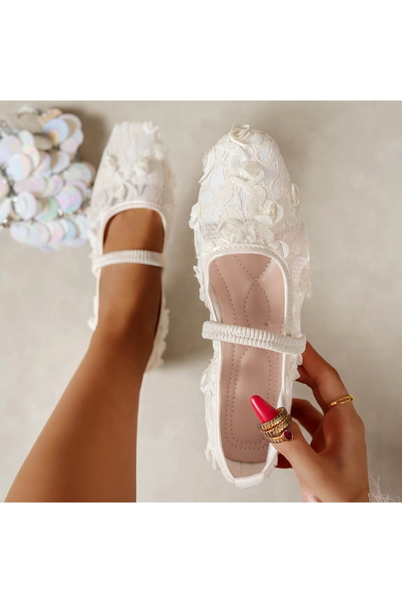 Mary Jane Square Toe Ballet Flats for Women Comfortable Ankle Strap Casual Slip On Flats White 9(42)
