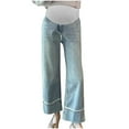 thumbnail image 1 of Miluxas Maternity Jeans Pants Women's Maternity Wideband Waist Flare Leg Pregancy Denim Jeans with Pockets Blue 6(M), 1 of 5