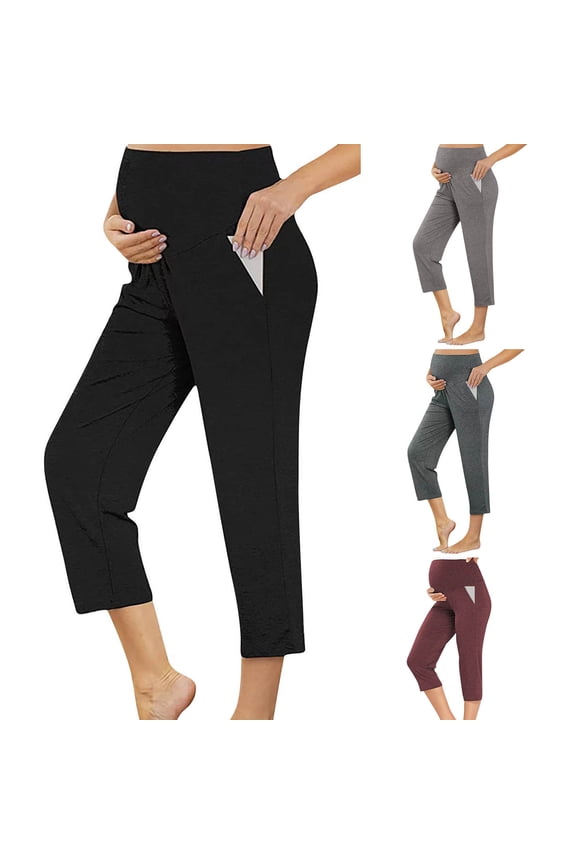 Maternity Pants Comfortable Stretch Over-Bump Women Pregnancy Casual Capris for Work Wine XL(XL)