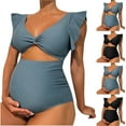 thumbnail image 1 of Miluxas Maternity Swimsuit High Waist Pregnancy Bikini Sets Twist Cutout Front Two Piece Bathing Suit Swimwear Blue 16-18(XL), 1 of 3