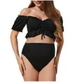 thumbnail image 1 of Miluxas Maternity Swimsuit Two Piece Ruffle Sleeve Ruched Bikini Tie Knot High Waisted Pregnancy Swimwear Black 10(XL), 1 of 4