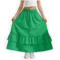 thumbnail image 1 of Miluxas Maxi Skirt for Girl Casual High Waisted Elastic Flowy Tiered Boho Long Skirts Summer Beach Vacation Clothes Green 8-9 Years, 1 of 7