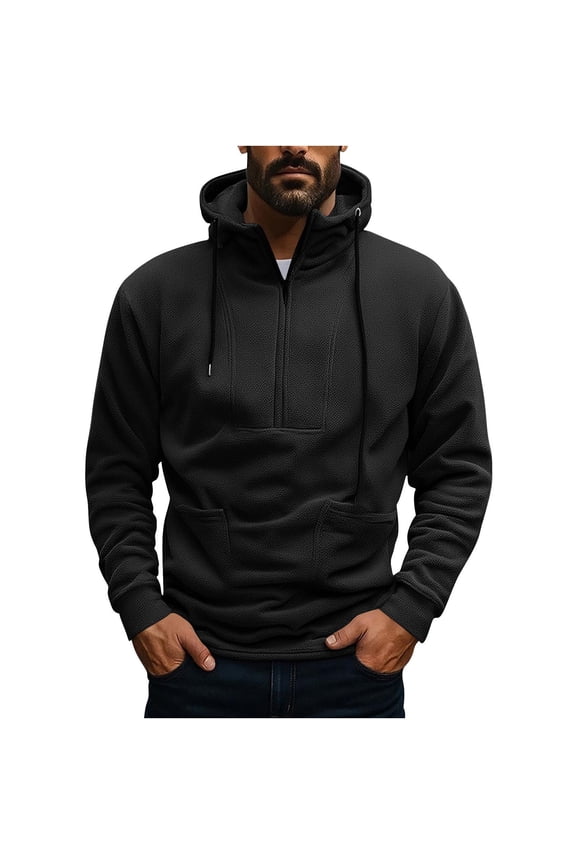 Men 1/4 Zipper Sweatshirt Ethnic Aztec Printed Kangaroo Pocket Fall Winter Pullovers Jacket Unisex Hoodie Tops Black