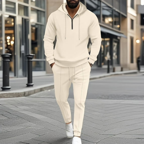 Miluxas Men 2 Piece Outfit Casual Sports Sweatsuits Zip Hoodie Men's Jogging Tracksuit Set Khaki XL(XL)