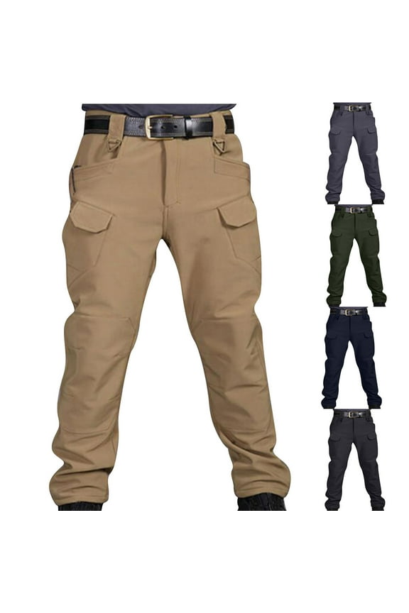 Men Button Zipper Casual Multi-pocket Sports Trousers Thicken Pants Navy