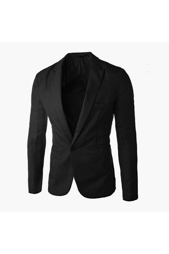 Men Casual Blazer Jackets Slim Fit Suits Jacket One Button Business Sports Coat Solid Long Sleeve office Work Tops Black