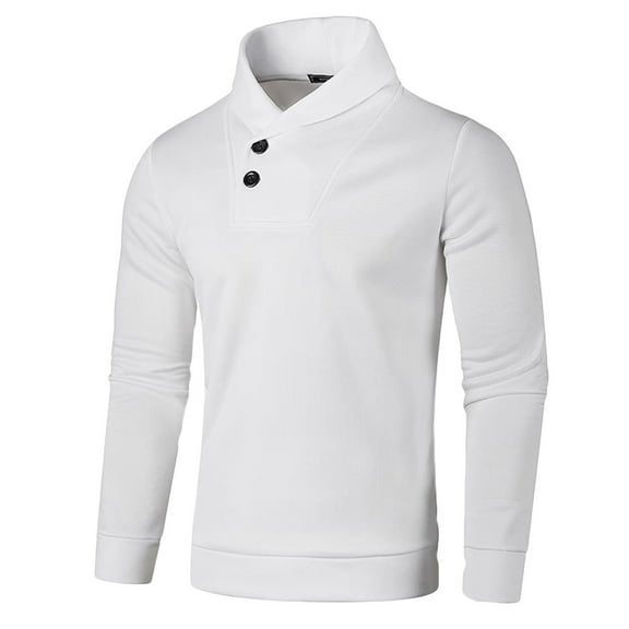Miluxas Men Casual Knitted Sweaters Shawl Collar Dress Sweater Long Sleeve V-Neck Pullover Tops White