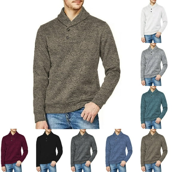 Miluxas Men Casual Knitted Sweaters Shawl Collar Dress Sweater Long Sleeve V-Neck Pullover Tops White