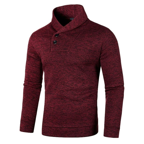 Miluxas Men Casual Knitted Sweaters Shawl Collar Dress Sweater Long Sleeve V-Neck Pullover Tops Wine