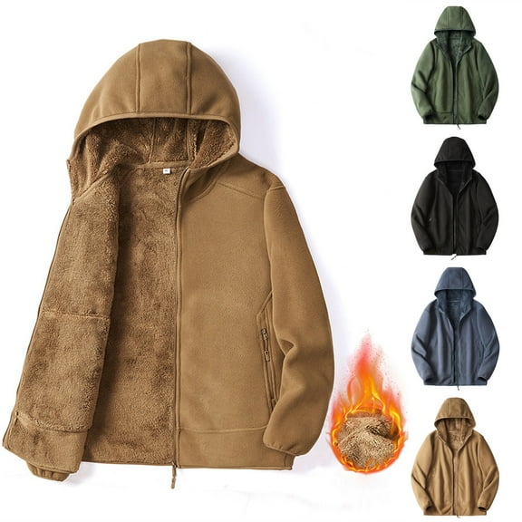 Miluxas Men Fall Fashion Sweatshirts Long Sleeve Solid Color Hoodies Sweatshirt Full Zipper Drawstraing Jacket with Pockets Khaki