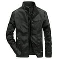 thumbnail image 1 of Miluxas Men Faux Leather Zip Up Jacket Stand Collar Leather Motorcycle Jacket Lightweight Bomber Outwear PU Coat with Pockets Black, 1 of 2
