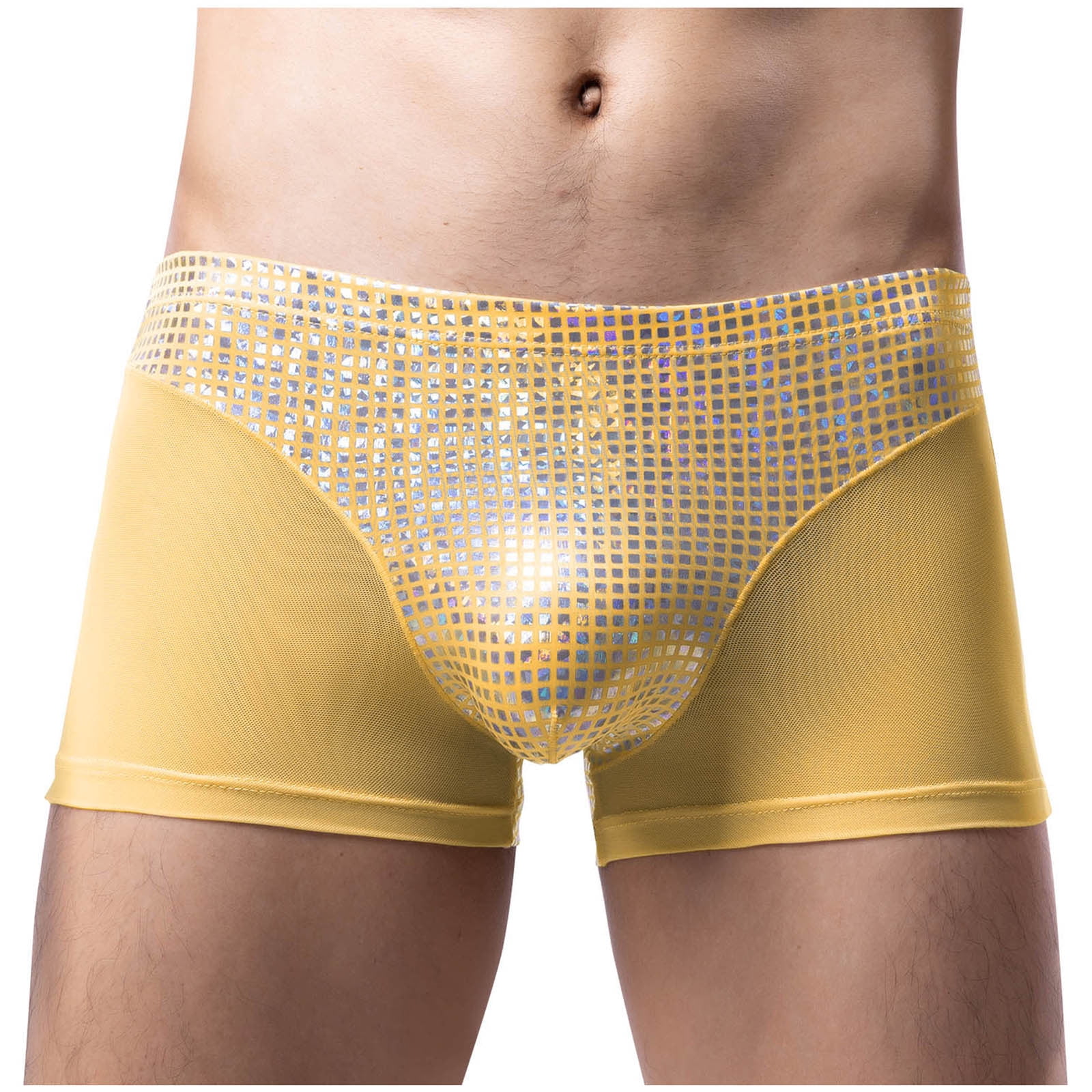 Miluxas Men Holographic Shiny Metallic Swim Boxer Briefs Trunks Shorts