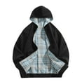 thumbnail image 1 of Miluxas Men Hooded Jackets Coat Trendy Full Zip Up Two-Sided Plaid Jacket Sweatshirt Oversized Thicken Winter Outerwear Black, 1 of 8