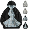 thumbnail image 1 of Miluxas Men Hooded Jackets Coat Trendy Full Zip Up Two-Sided Plaid Jacket Sweatshirt Oversized Thicken Winter Outerwear Gray, 1 of 9