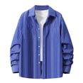thumbnail image 1 of Miluxas Men Lapel Striped Fashion Shirt Casual Thin Striped Loose Vintage Button Down Top Pinstripe Long Sleeve Shirt Dark Blue 14(XXXL), 1 of 5