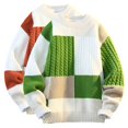 thumbnail image 1 of Miluxas Men Patchwork Pullover Sweater Casual Knitted Crewneck Colorblock Thick Knitwear Long Sleeve Winter Warm Jumper Top Orange, 1 of 6