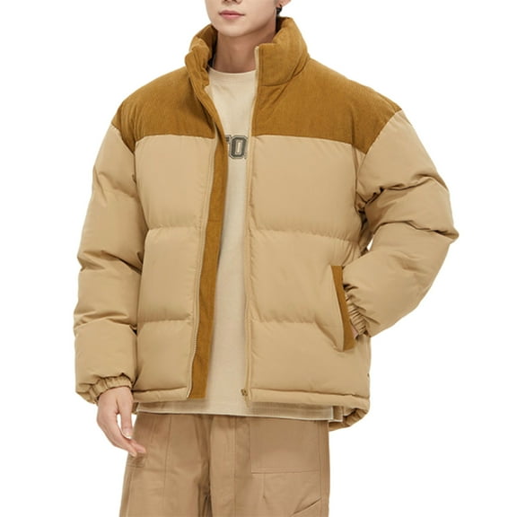 Miluxas Men Quilted Bread Padded Jackets Stand Collar Thicken Down Jacket Winter Warm Parka Coat Khaki