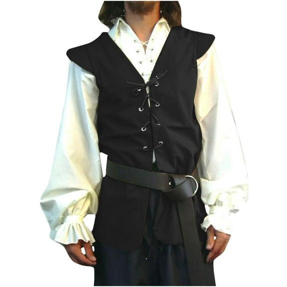 Miluxas Men Renasissance Shirt Sleeveless Viking Shirt Men Pirate Renaissance Tunic Top Black Medieval Victorian Top Shirt Black 10(XXL)