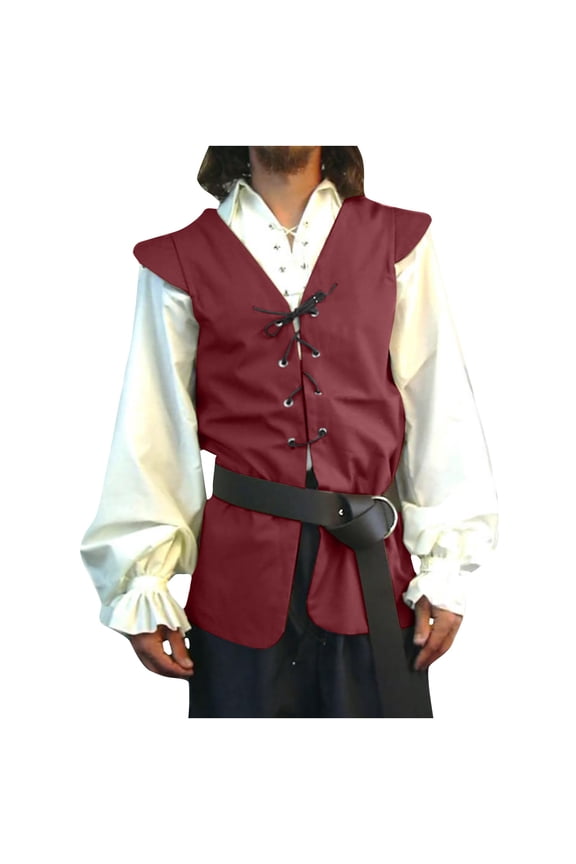 Men Renasissance Shirt Sleeveless Viking Shirt Men Pirate Renaissance Tunic Top Black Medieval Victorian Top Shirt Wine 8(XL)