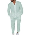 thumbnail image 1 of Miluxas Men Sets Outfits 2 Piece Sweat Suits Long Sleeve Slim Fit Button Mock Neck Solid Color Outfit Green, 1 of 4