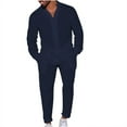 thumbnail image 1 of Miluxas Men Sets Outfits 2 Piece Sweat Suits Long Sleeve Slim Fit Button Mock Neck Solid Color Outfit Navy, 1 of 3