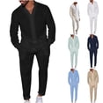 thumbnail image 1 of Miluxas Men Sets Outfits 2 Piece Sweat Suits Long Sleeve Slim Fit Button Mock Neck Solid Color Outfit White, 1 of 4