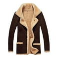 thumbnail image 1 of Miluxas Men Shearling Coats Faux Leather Winter Long Jackets Mid Length Trench Coat Vintage Suede Jacket Retro Tops Brown, 1 of 2